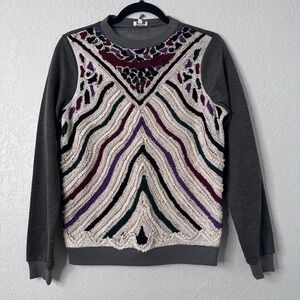 MANOUSH Embroidered Sweatshirt Women's Size S Gray Crew Neck Long Sleeve Cotton